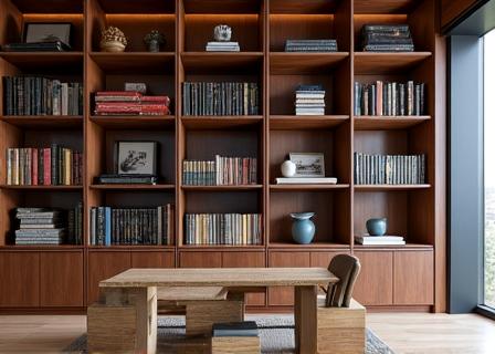 Ingebouwde boekenkast van hout
